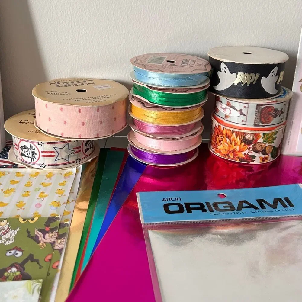 LOT Decorative Paper (Foil, Lace etc) Ribbon Stickers Scrapbooking Arts & Crafts